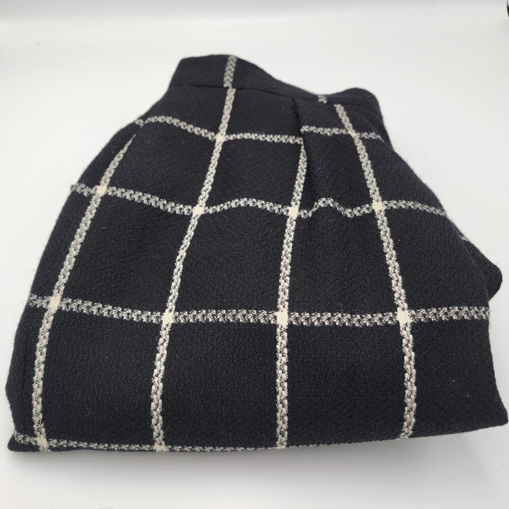Vintage Talbots Black & White Windowpane Wool Midi Skirt Size 12